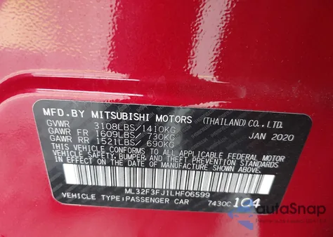2020 Mitsubishi Mirage G4 Es z USA, uszkodzony, nr VIN ML32F3FJ1LHF06599